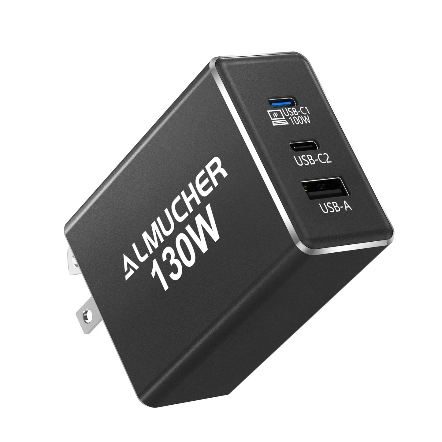 130W GaN Fast Wall Charger โ 3-Port Compact USB-C Power Adapter (Foldable Plug)