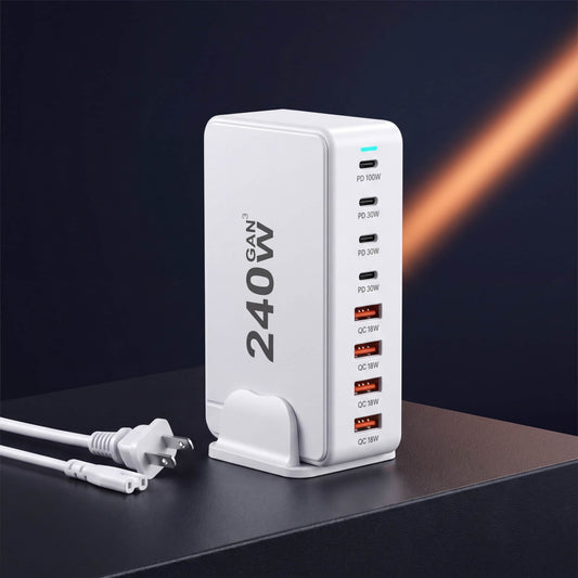 240W GaN Multi-Port USB-C Charging Station – 8-Port Fast Charger (100W PD)