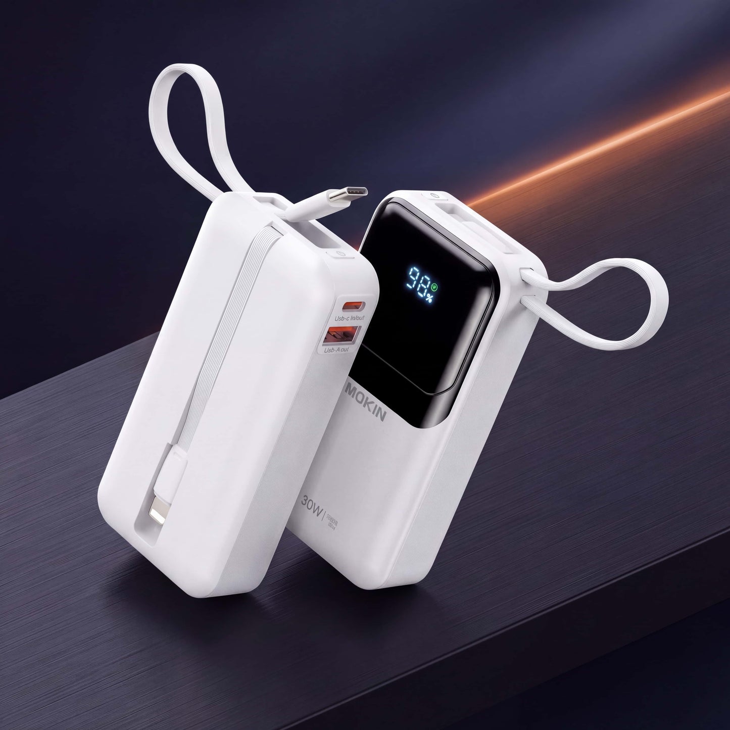 4-in-1 Power Bank 10,000mAh with Built-in Cables (USB-C & Lightning)