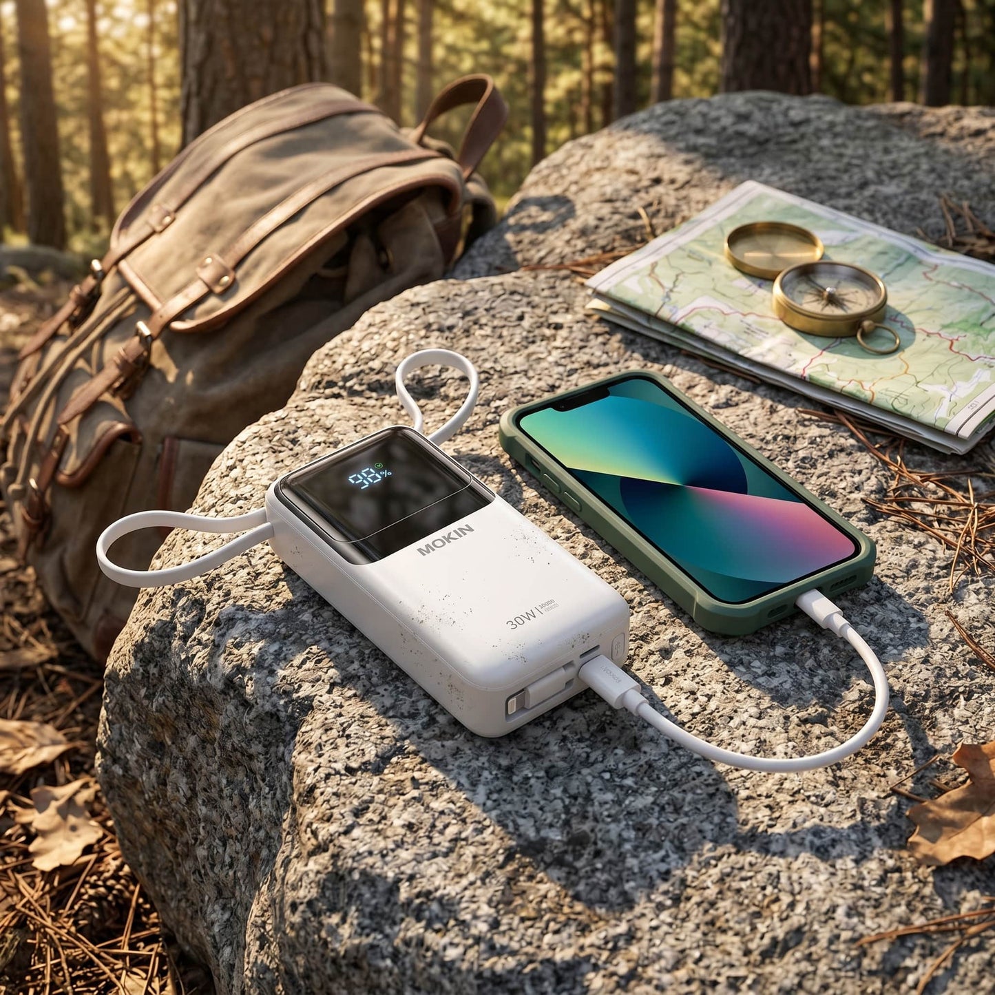4-in-1 Power Bank 10,000mAh with Built-in Cables (USB-C & Lightning)