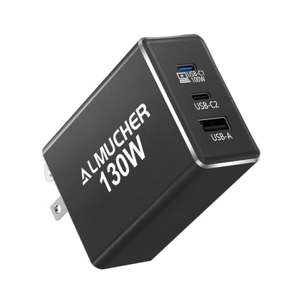 130W GaN Fast Wall Charger – 3-Port Compact USB-C Power Adapter (Foldable Plug)